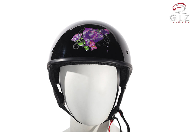 dot certified womens motorcycle helmet Womens Shiny Black DOT Approved Motorcycle Helmet W/ Purple Rose Desig – LeatherVendor
