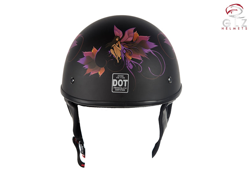 DOT Approved Low Profile Flat Black Motorcycle Helmet With Fairy & Flo – LeatherVendor