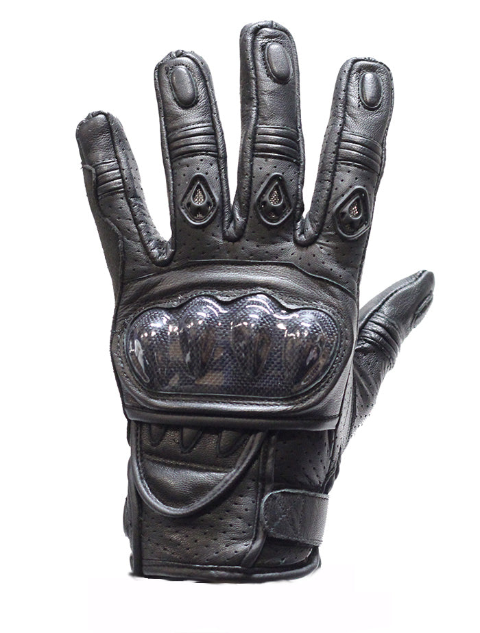 thumbnail image 2 of NORMAN Men's Black Cowhide Leather Motorcycle Gloves – Short Summer Racing With Knuckle Protection 2 of 6
